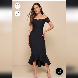 Lulu’s How Much I Care Midnight Blue Off-the-Shoulder Midi Dress Size Medium